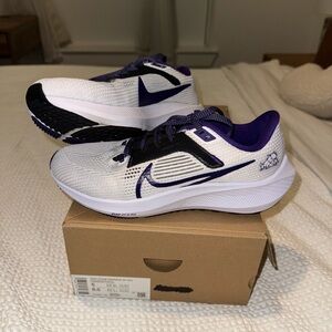 TCU Nike White and Purple Air Zoom Pegasus 40 Sneakers